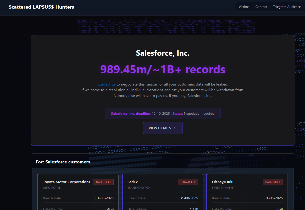 ShinyHunters extortion site