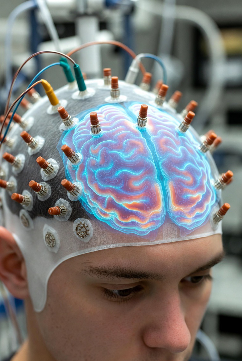 EEG brainwave activity, measurably less of it where it matters