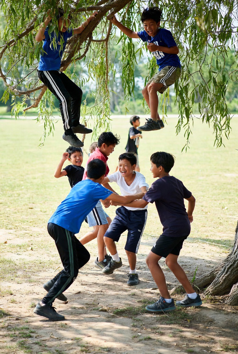 Physical play, competition, shared risk, the original male bonding protocol