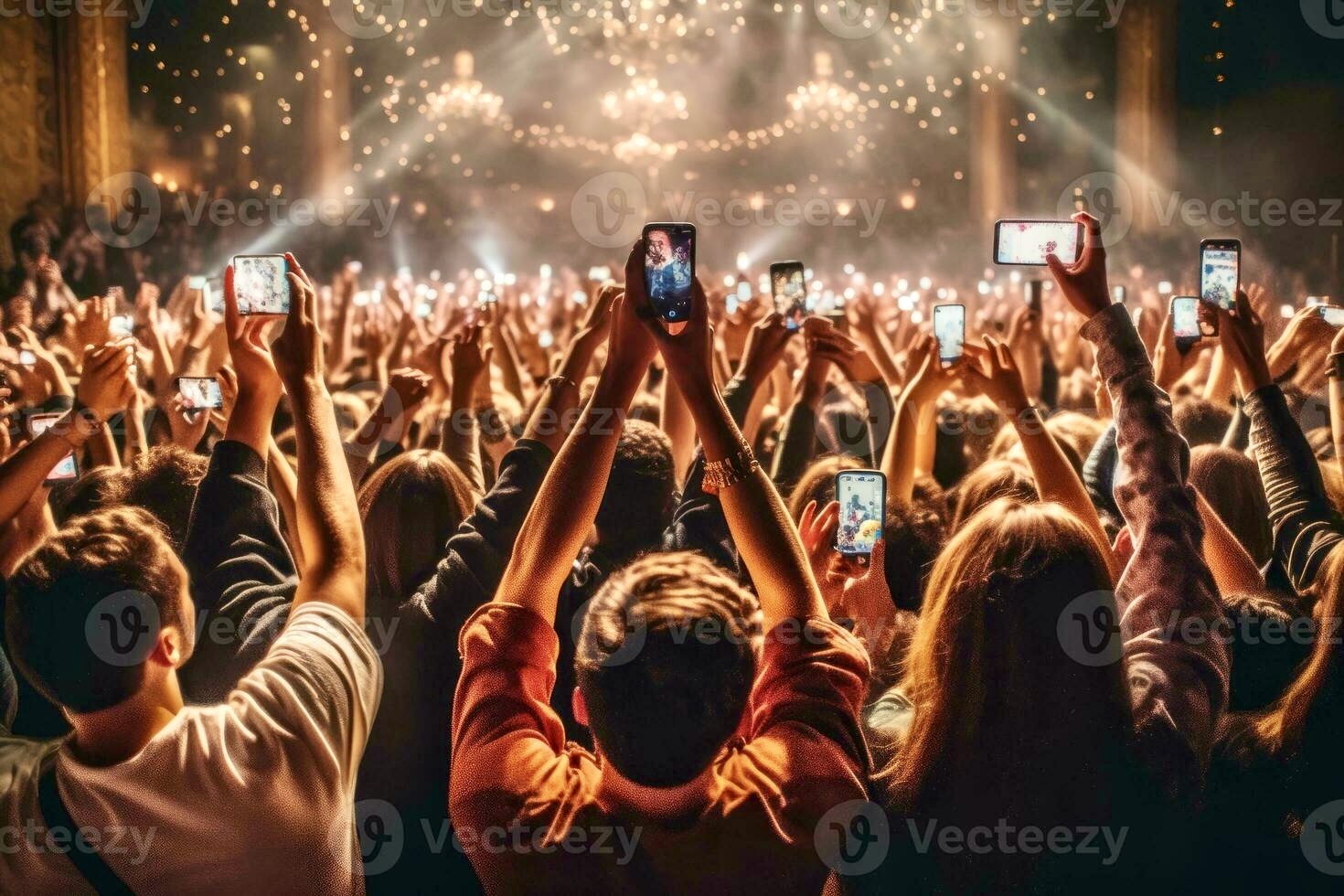A crowd filming a moment on phones. One person simply watching. The contrast does not need to be laboured.